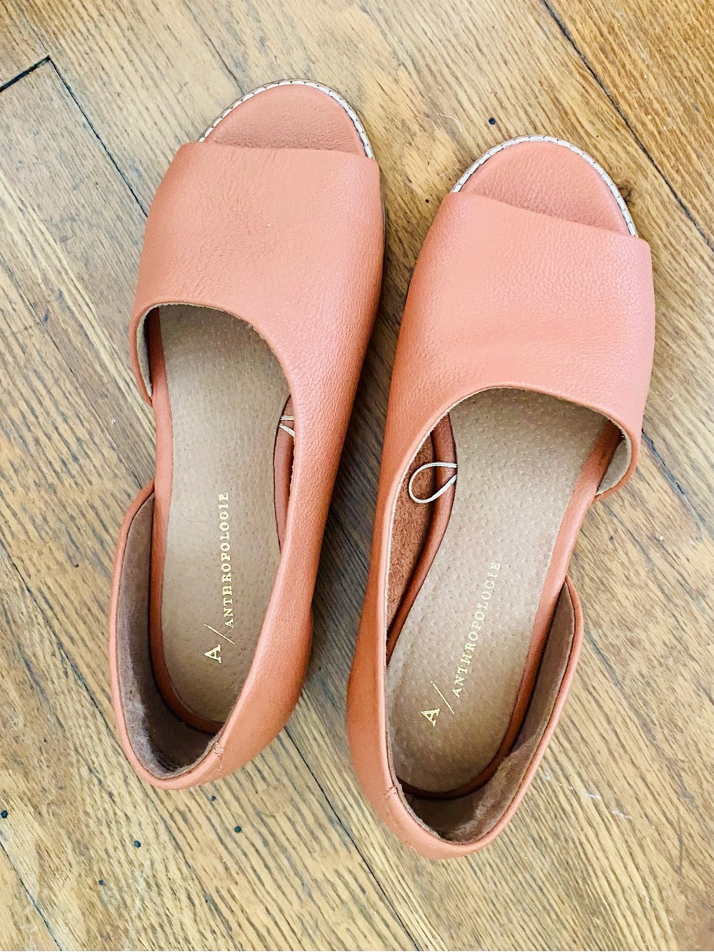 Anthropologie Terracotta Open-Toe Leather Flats